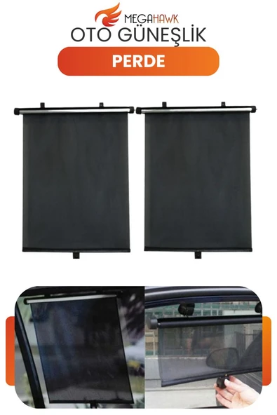 Araç Cam Güneşlik Perde Otomatik Makaralı 2’li Set 36x45 cm UV Koruyucu ürün görseli 1