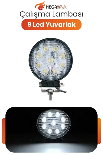 Yuvarlak 9 LED Çalışma Lambası 12V 24V Off Road Sis Farı Projektör ATV UTV Traktör ürün görseli 1