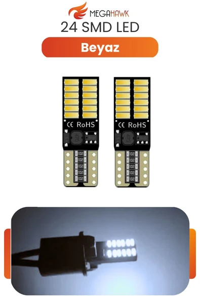 T10 W5W 24 SMD LED Ampul Canbus Beyaz Park Plaka İç Aydınlatma Ultra Parlak 2 Adet ürün görseli 1