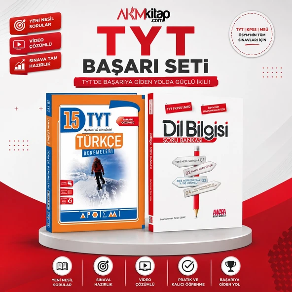 Apotemi TYT Türkçe Deneme ve AKM Dil Bilgisi Soru Bankası Seti 2 Kitap ürün görseli 1