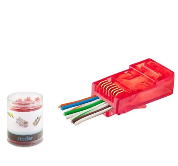 NODAR ND2403 CAT6 EZ RJ45 Konnektör 100 Adet Plastik Kutu - Kırmızı ürün görseli 1