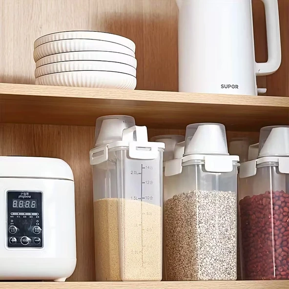 Ölçü Kabı Kapaklı Bakliyat Saklama Kabı - Kulplu Tasarım - 1800 ml ürün görseli 1