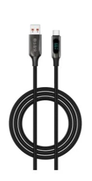 S-link Armor LED UC-066 66W 1m USB to Type-C PD Örgülü LED Başlıklı Siyah Hızlı Şarj Kablosu ürün görseli 1