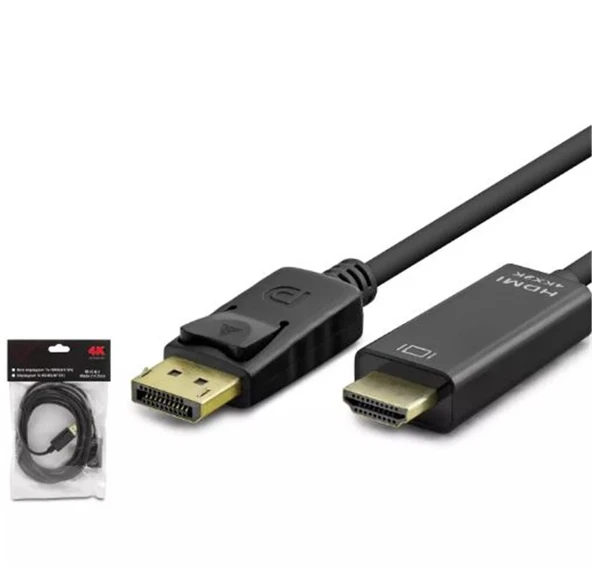 HADRON HDX7797 DISPLAY (M) TO HDMI (M) KABLO 4K 30HZ 3M SİYAH ürün görseli 1