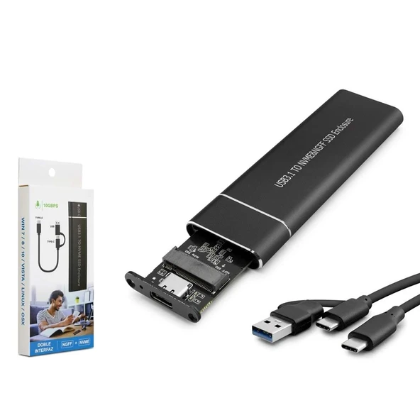Hadron Hdx1769 Ssd Kutu Type-C3.1 + Usb3.0 Nvme M2 Chip Jms581D Siyah ürün görseli 1