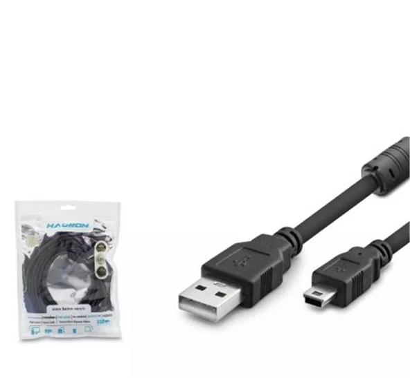 Hadron Hdx7520 Usb Mini V3-5Pin To Usb Kablo 5M Siyah ürün görseli 1