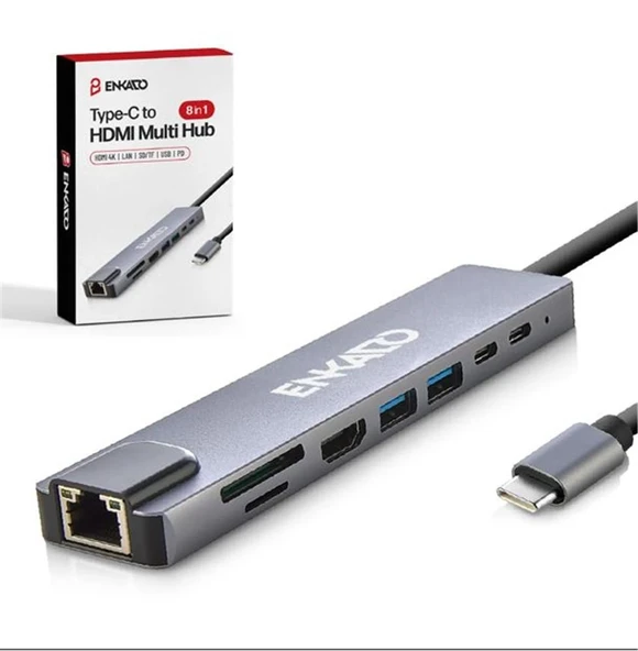 ENKADO EKD-TP42 TYPE-C TO TO HDMI 8İN 2PD+2 USB 2,0 +HDMI 4K +SD-TF+ETHERNET 100MBS ürün görseli 1