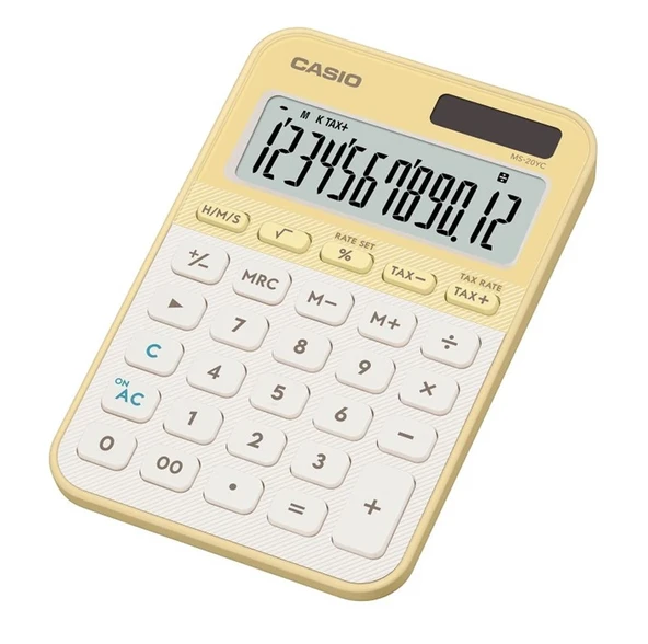 Casio MS-20YC-LY 12 Hane Pastel  Sarı Krem Masa Üstü Hesap Makinesi ürün görseli 1