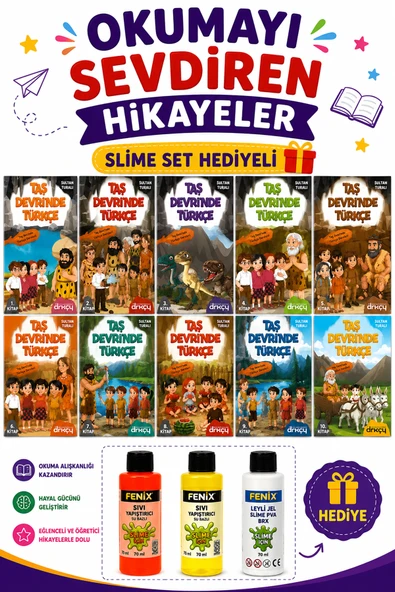 3.ve 4.Sınıflar İçin Taş Devrinde Türkçe Hikaye Seti (Slime Set Hediye) ürün görseli 1
