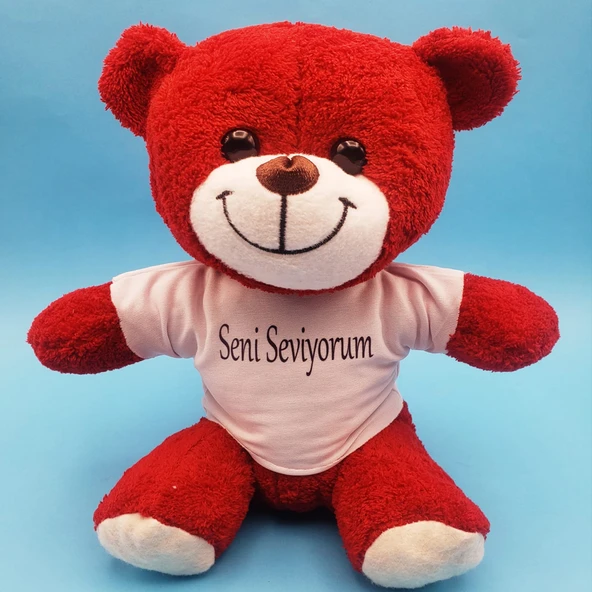 ETT Kırmızı Ayıcık "Seni Seviyorum" Tişörtlü - Sevimli Peluş Hediye 25 cm ürün görseli 1