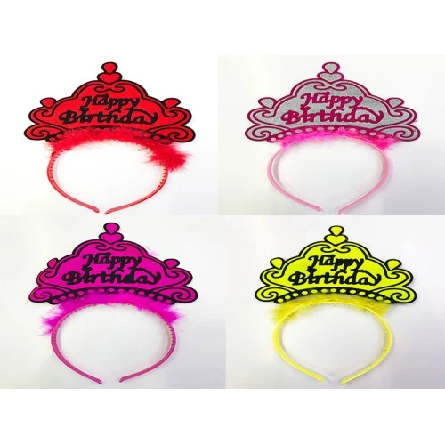 ETT Happy Birthday Yazılı Neon Renk Parti Taçları 12 Adet ürün görseli 1