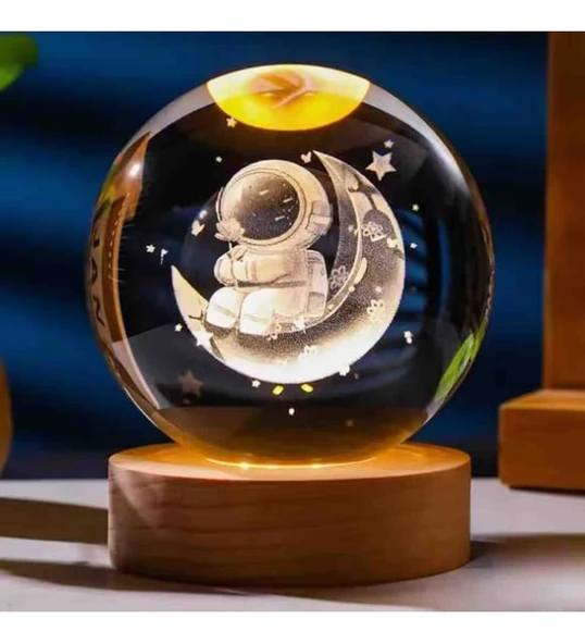 ETT Ay Üstünde Astronot Cam Küre - Dekoratif Işıltılı Kar Küresi (6-8 cm) ürün görseli 1