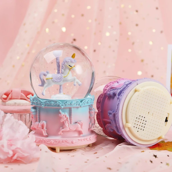 ETT Orta Boy Işıklı Unicorn Kar Küresi - Çocuklar İçin Dekoratif Gece Lambası ürün görseli 1