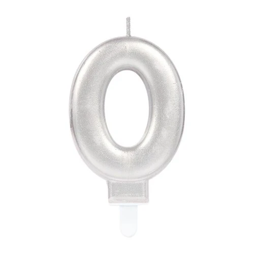 ETT 0 Rakamı Mum Gümüş Renk - 10 cm Dekoratif Parti Mumu ürün görseli 1