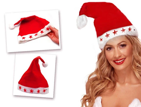 ETT Yılbaşı Özel Işıklı Noel Baba Şapkası - Kırmızı Keçe - Pilli ürün görseli 1