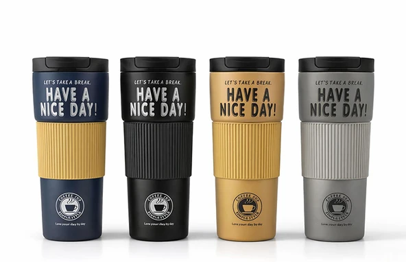 ETT 600 ml Paslanmaz Çelik Termos Mug Bardak "Have a Nice Day" Tasarımlı ürün görseli 1