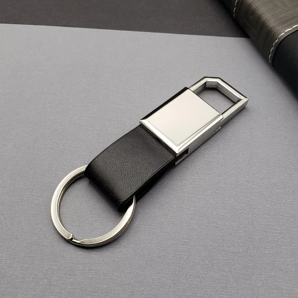 ETT Siyah Gümüş Metal Anahtarlık - Deri Detaylı & Promosyon Uyumlu ürün görseli 1