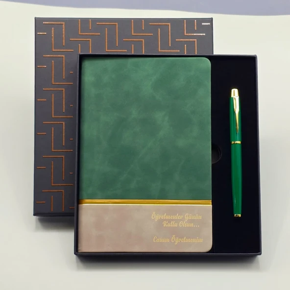 ETT Yeşil Şeritli Defter ve Metal Kalem Seti - Kutulu Şık Hediye ürün görseli 1