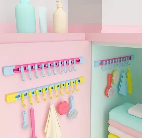 ETT 10 Kancalı Raylı Mutfak Banyo Askısı - Pastel Renkler, Hareketli Kanca Sistemi ürün görseli 1