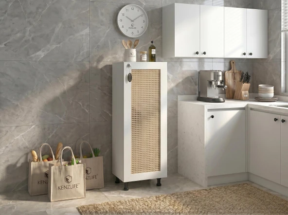 Kenzlife sepetli kilitli mutfak dolabı ruberukilit mat beyaz 122*45*30 hazeran kare kapak suntalam gövde ürün görseli 1