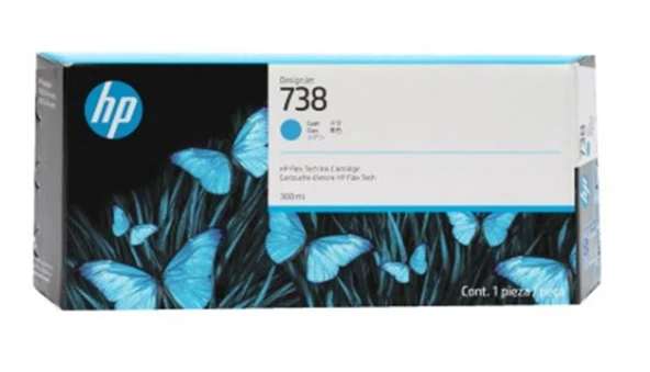 HP 738 Cyan Mavi 300ML Plotter Kartuşu 676M6A ürün görseli 1