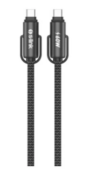 S-link Armor Boyun Askılı AC-01 60W 1.2m Type-C to Type-C  Örgülü Metal Başlıklı Siyah Şarj Kablosu ürün görseli 1