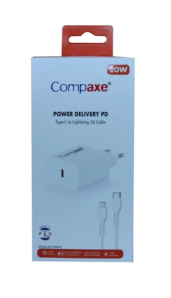 Compaxe CTA-200TI 20W 5V 3A PD Ev Şarj Kafa+Type-C Şarj Kablosu ürün görseli 1