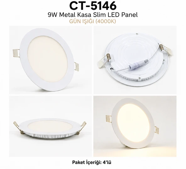 CT-5146 9W Metal Kasa Slim LED Panel Gün ışık 4 lü ürün görseli 1