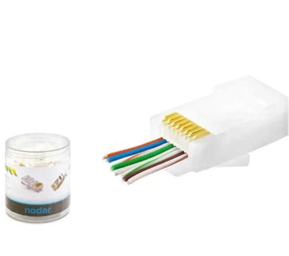 NODAR ND2406 CAT6 EZ RJ45 Konnektör 100 Adet Plastik Kutu - Beyaz ürün görseli 1