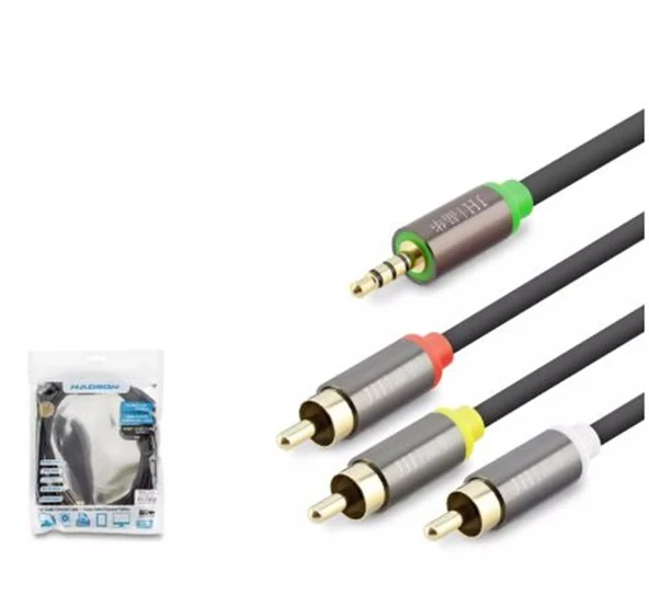 HADRON HDX1065 3.5MM TO 3RCA KABLO 2LINE GOLD 3M SİYAH ürün görseli 1
