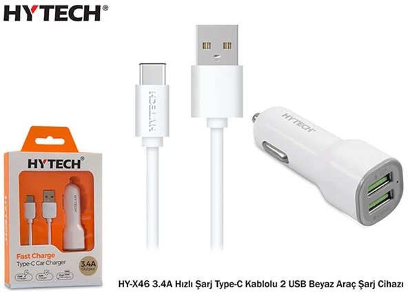 Hytech HY-X46 3.4A Hızlı Şarj Type-C Kablolu 2 USB ürün görseli 1