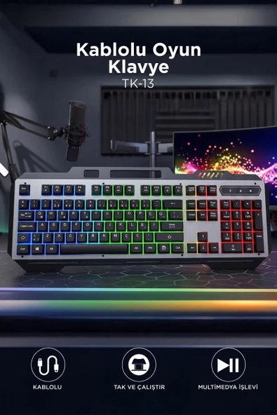 Oyuncu Klavyesi Rgb Işıklı Mekanik Ergonomik Kablolu Klavye TK13 ürün görseli 1