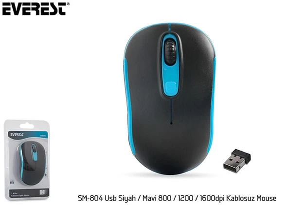 Everest SM-804 Usb Siyah-Mavi 800-1200-1600dpi Kablosuz Mouse ürün görseli 1