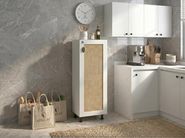 Kenzlife sepetli kilitli mutfak dolabı ruberukilit mat beyaz 122*45*30 jut kare kapak suntalam gövde ürün görseli 1