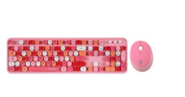 Everest ROUND KM-6282 Renkli Tuşlu Pembe Kablosuz Q Multimedia Klavye + Mouse Set ürün görseli 1