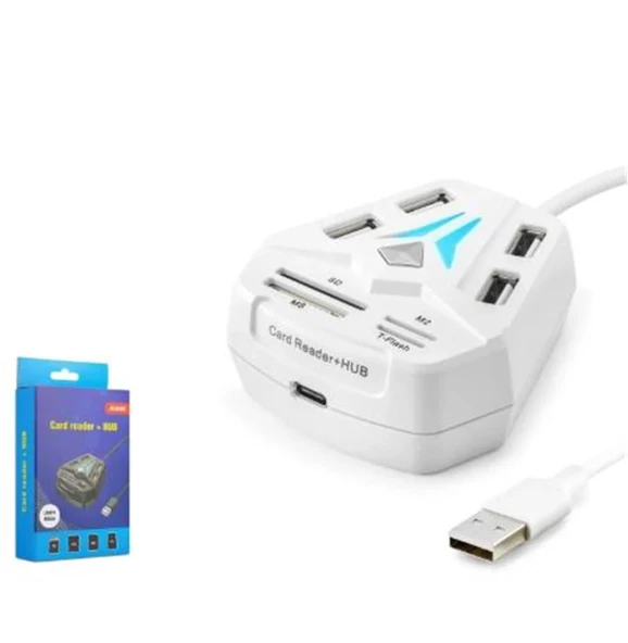 HADRON A068W USB Combo Hub Kart Okuyucu 8 Port Beyaz ürün görseli 1