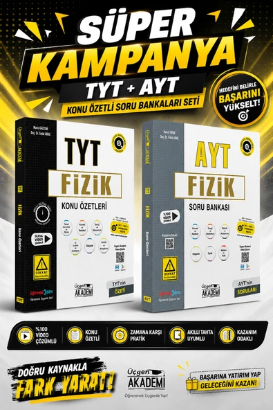 Üçgen Akademi Süper Kampanya TYT+AYT Fizik Soru Bankası -2 Kitap ürün görseli 1