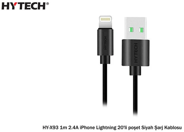Hytech HY-X93 1m 2.A iPhone Lightning Şarj Kablosu Siyah ürün görseli 1