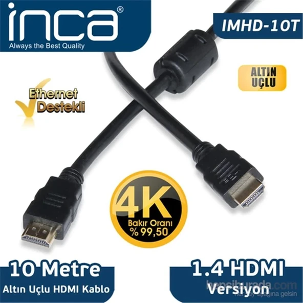 Inca IMHD-10T 10mt Örgülü 4K 1,4 V 3D Altın Uçlu HDMI Kablo 2160P Görüntü Kalitesi Parazit Korumas ürün görseli 1
