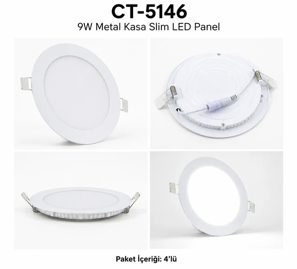 CT-5146 9W Metal Kasa Slim LED Panel Beyaz ışık 4 lü ürün görseli 1