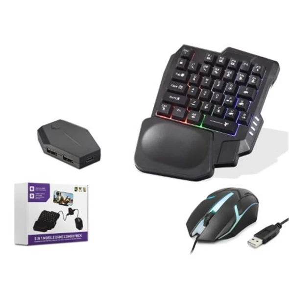 NODAR ND762 Mobil Oyun Klavye Mouse Dönüştürücü Seti RGB Siyah ürün görseli 1