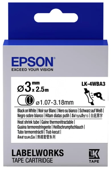 Epson LK-4WBA3 Beyaz Üzeri Siyah Makaron (1,07-3,18 mm çap) 2,5Metre ürün görseli 1