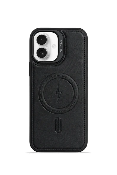 iPhone 16 GripStand MagSafe Deri Kılıf Siyah ürün görseli 1