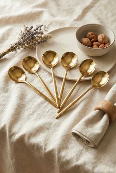 6'lı Lüks Gold Paslanmaz Çelik Yemek Kaşığı Seti (21 cm) ürün görseli 1