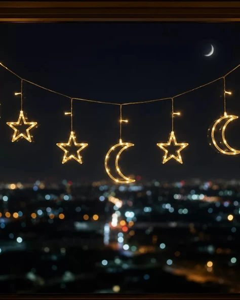 Nevamel® Büyük Ay Yıldız LED Ramazan Süsü Sıcak Beyaz Dekoratif Işık ürün görseli 1