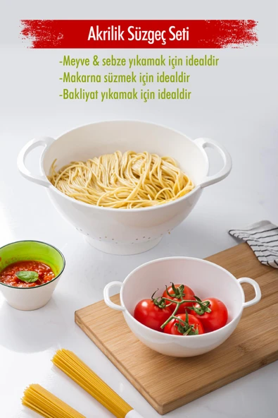 Akrilik Beyaz 2 Li Süzgeç Seti ( Makarna & Pirinç Süzgeci ) ürün görseli 1