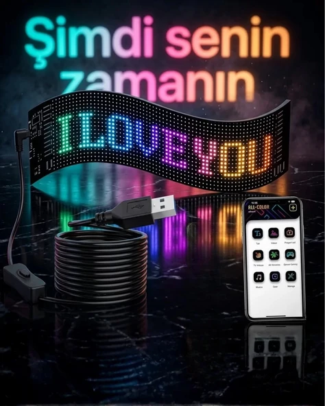Nevamel® 60 cm LED Matrix Panel 16x96 Piksel Bluetooth Kontrollü RGB Kayan Yazı Ekranı ürün görseli 1