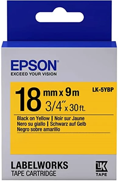Epson LK-5YBP Pastel Sarı Üzeri Siyah 18mm 9metre ürün görseli 1
