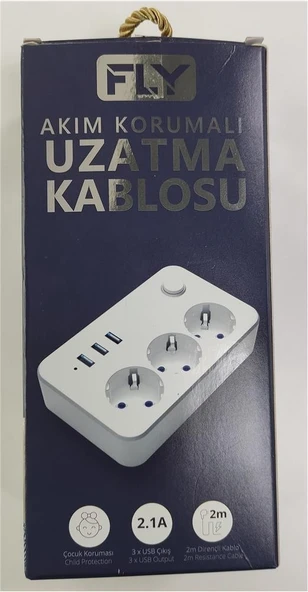 Fly 3406-01 3lü Anahtarlı 2.1A 3Usb Şarj Çıkışı 2mt Anahtarlı  Akım Korumalı Priz Çocuk Koruması ürün görseli 1