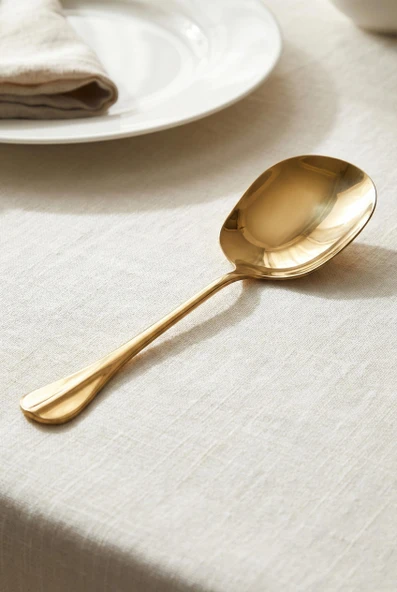 Gold Büyük Boy Paslanmaz Çelik Servis Kaşığı & Profesyonel Sunum Gereci 25 cm ürün görseli 1